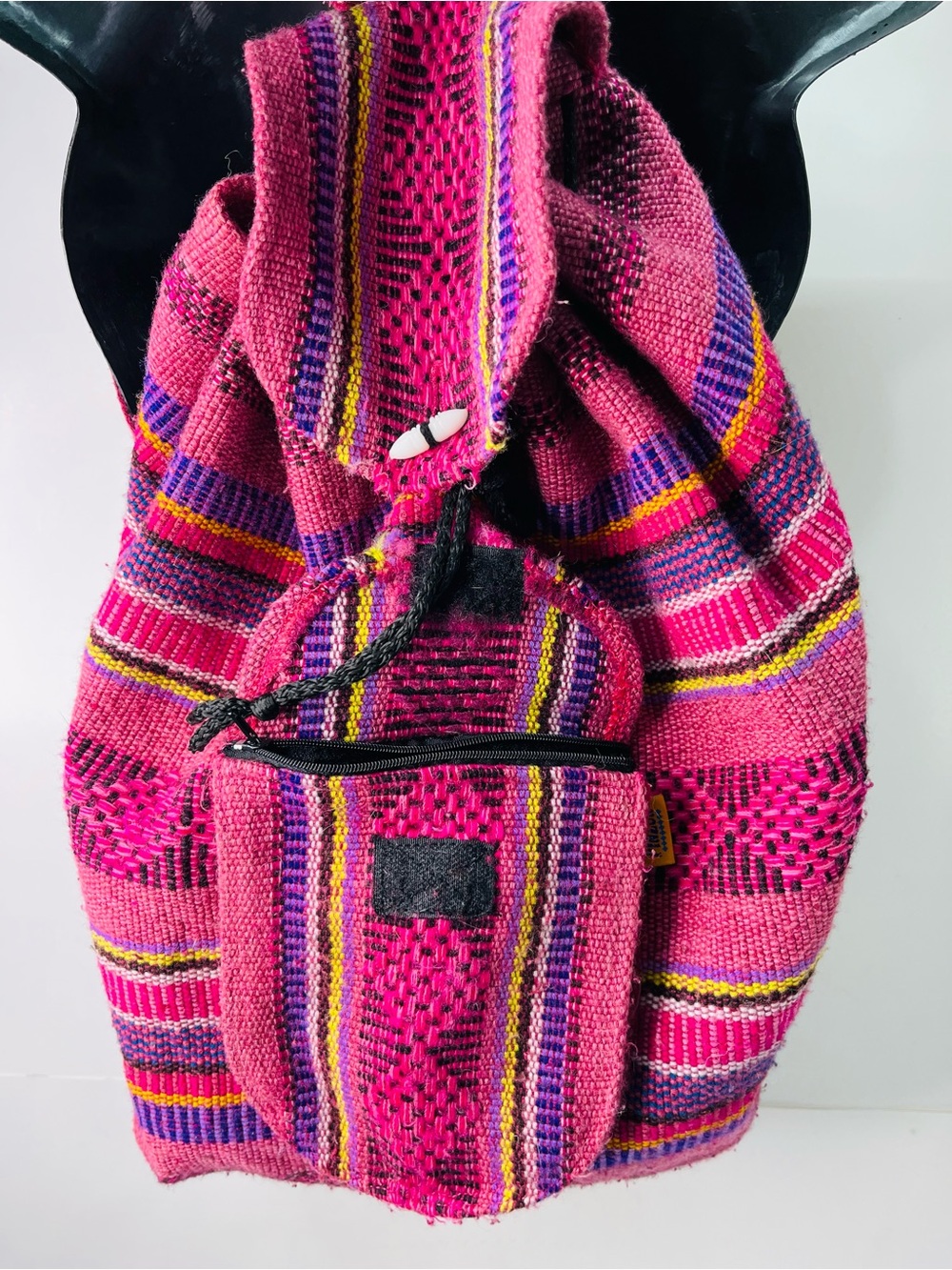 México Textile Backpack Colorful Woven Fabric Hippie Boho PINK PURPLE - Picture 2 of 7